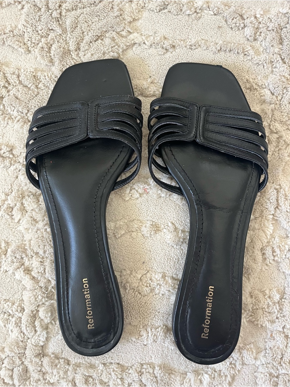 Reformation Carmina Lattice Sandal in Black, size 6